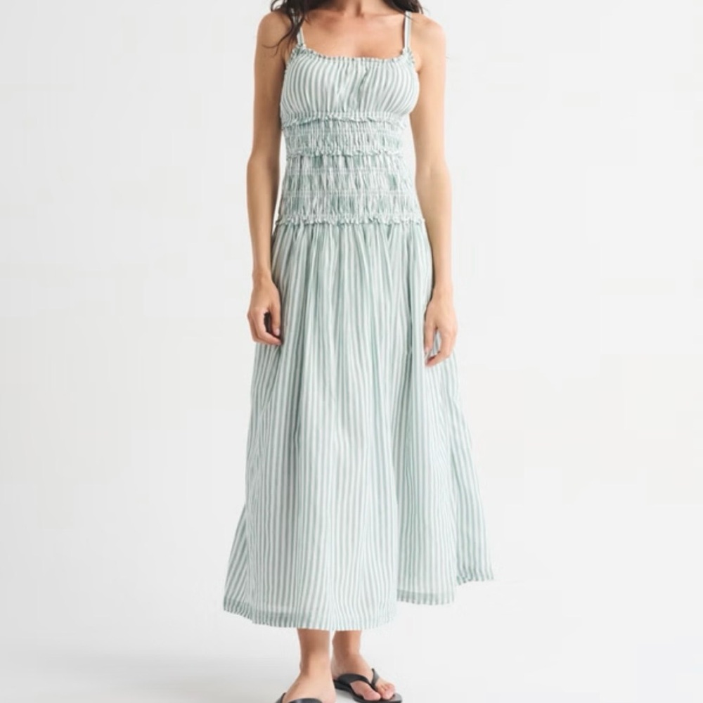 Abercrombie & Fitch Blue White Striped Smocked Maxi Dress NWT